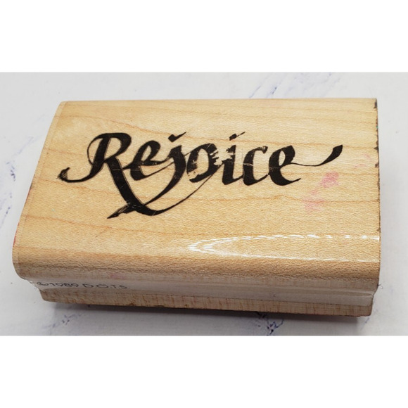 Rejoice Classic Script Religious Bible D.O.T.S Wood Mounted Rubber Stamp - Picture 1 of 7